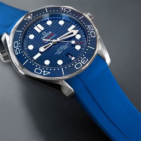 omega seamaster planet ocean blue rubber strap|omega seamaster 300 silicone strap.